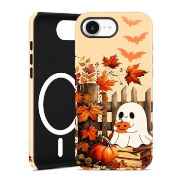 Imagem de Jusy Capa de telefone compatível com MagSafe Halloween para iPhone 16e, linda estética magnética macia TPU e capa protetora de policarbonato rígido para mulheres e meninas - estante de livros
