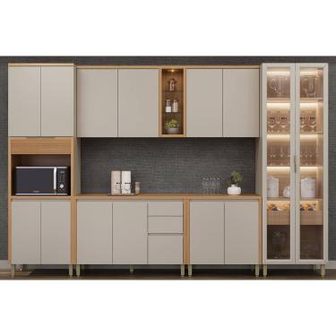Imagem de Kit Cozinha Modulada 6 Peças Allure (2Aéreos+2Balcões+1Cristaleira+1Paneleiro) CP06 Jequitiba/Gris Fosco - Linea Brasil