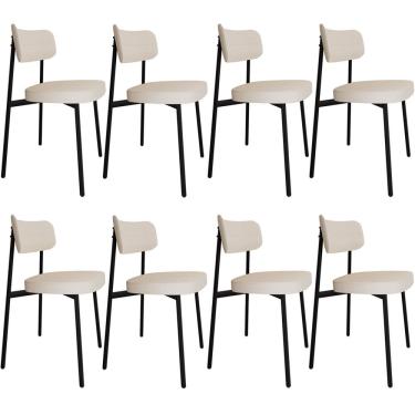 Imagem de Kit 08 Cadeiras Estofada Para Sala de Jantar Astrid Preto C01 Linho Palha - Lyam Decor