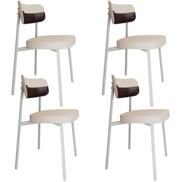 Imagem de Kit 04 Cadeiras Estofada Para Sala de Jantar Astrid Branco C01 Linho Palha Courino Café - Lyam Decor
