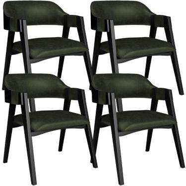 Imagem de Kit 4 Cadeiras Sala de Jantar Estar Living Estofada Suran L02 Preto Couríssimo Verde Musgo - Lyam Decor