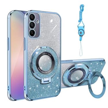 Imagem de Motadalo Capa de telefone para Samsung Galaxy A15-5G Slim Cute Clear Glitter Magnetic Soft TPU Glitter com capa de proteção de suporte (azul claro)