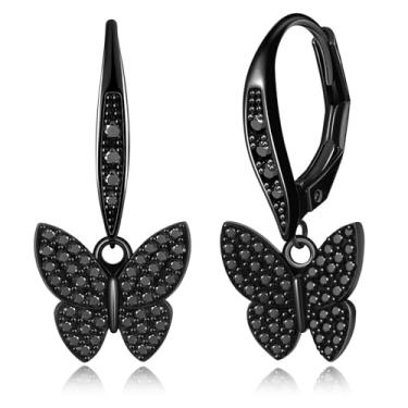 Imagem de FSLEAD Brinco feminino de ouro 14 K, cruz, gota d'água, borboleta, coração, nó de ouro, prata, cruz, alavanca, gota, ouro, prata, gota, argola, pingente de ouro branco, Latão, Zircônia cúbica