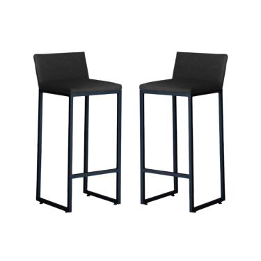 Imagem de Kit 2 Banquetas Alta Dani Reforçada Decorativa Balcão Bancada Cozinha Bar Base Preta Courino
