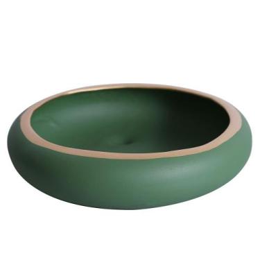 Imagem de Vaso Ikebana Baixo Cerâmica Fosca Decor de Plantas Garden - Verde Gold