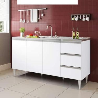 Imagem de BALCÃO RECIFE 1,60 MT - 3 GAVETAS 3 PORTAS Branco - Milani Movelaria