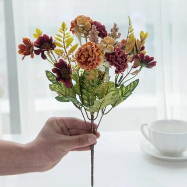 Imagem de 1 peça de flores artificiais de seda, crisântemo, buquê de noiva, casamento, jardim ao ar livre, vaso de mesa, decoração, acessórios para presente faça você mesmo (1 peça/laranja)