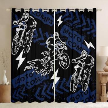 Imagem de Cortinas de motocross Dirt Bike para meninos e meninas, tratamentos de janela, esportes radicais, motociclista, motociclista, quarto, corrida, motocross, tema de jogo, cortinas azul marinho, 2 painéis