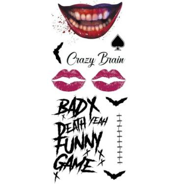 Imagem de Maquiagem Halloween Adesiva Tatuagem Temporária 3D Fantasia Arlequina e Coringa Pescoco Rosto Mao Corpo (Coringa)