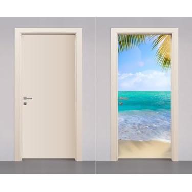 Imagem de Adesivo Envelopamento Decorativo de Porta Madeira Praia Mar (90cm)