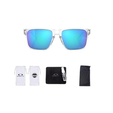 Imagem de Oakley Óculos de sol quadrados Holbrook XL OO9147 | Pacote com kit de limpeza e bolsa de microfibra adicional, Polido transparente/Prizm safira polarizada