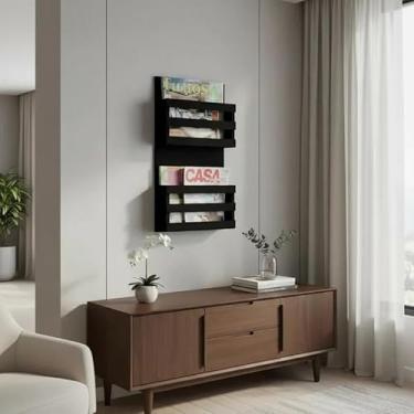 Imagem de Revisteiro de Parede Porta Revistas Livros Preto Laca