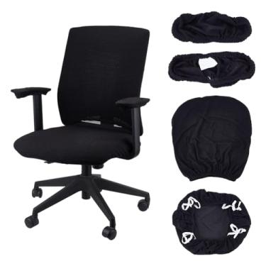 Imagem de DELORIGIN Conjunto de 4 capas de cadeira de escritório de veludo extensível, capa protetora de assento de computador com encosto e apoio de braço para escritório, dormitório, mesa, acessórios para