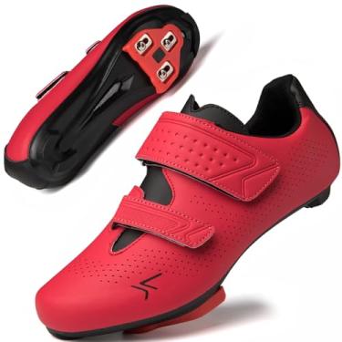 Imagem de ULTIANT Sapatos de ciclismo masculinos e femininos compatíveis com Peloton & Look Delta/SPD Chuteiras Peloton Sapatos de bicicleta de estrada, Vermelho com chuteiras, 9 Women/7 Men