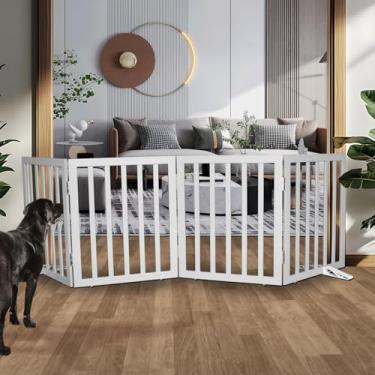 Imagem de SFJC Portão interno para cães, cerca independente para casa, portas, corredores ou escadas, portão para animais de estimação dobrável de madeira, expansível 61 cm de altura, 4 painéis, cinza