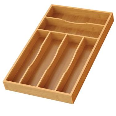 Imagem de Organizador de talheres de bambu, organizador de talheres de cozinha de bambu, suporte de utensílios, bandeja organizadora de talheres (40 x 24 x 4 cm)