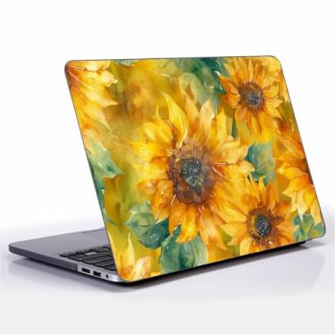 Imagem de FKBRCL4U Capa preta para MacBook Air de 13 polegadas, estampa colorida de girassol e luz do sol, versão 2011-2017 da A1466/A1369, capa rígida de plástico preta para computador