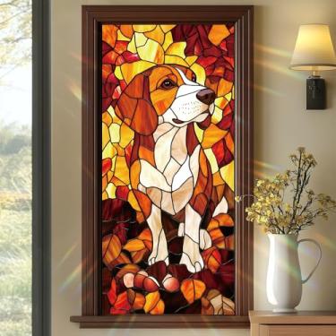 Imagem de SHENGYUMY Película para janela de vitral, design de cachorro Beagle, 17,7 x 39,3 polegadas, proteção estática, privacidade, cobertura de janela, outono, animal de estimação, vinil decorativo para