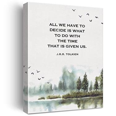 Imagem de LEXSIVO J.R.R. Tolkien Quote Watercolor Print Canvas Wall Art Home Decor All We Have to Decide is What to Do with the Time Painting 12x15 Canvas Poster Framed Ready to Hang