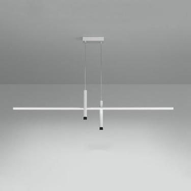 Imagem de Lustre LED moderno Luminárias lineares Spot Light Luminária pendente de teto Nordic Preto Branco Bar Tubo longo Iluminação para cozinha Ilha Restaurante Sala de estar, 120cm Tricolor escurec