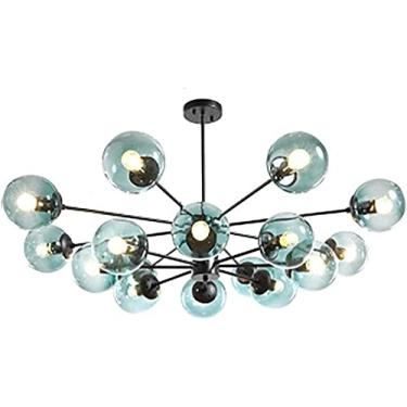 Imagem de Lustre de vidro globo lustres, luz pendente, altura ajustável teto luminária suspensa para cozinha sala estar sala jantar quarto (cor transparente, 16 luzes)