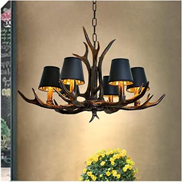 Imagem de Luminária pendente retrô de resina com chifres, luminária suspensa para mesa de jantar, altura ajustável, restaurante, base E14, vela para cozinha, casa de fazenda, sala de jantar, sala de e