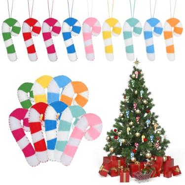 Imagem de FYSUIMU 18 peças de enfeites de Natal para pendurar doces de feltro, enfeites de bengala de doces de Natal, decorações para pendurar em árvore de Natal, decoração de casa