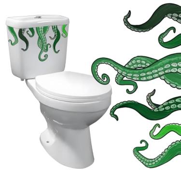 Imagem de wongdong Adesivos de parede com tentáculos Kraken de polvo para tampa de vaso sanitário, decalques de parede com design de monstro do mar azul, adesivo decorativo de banheiro (verde)