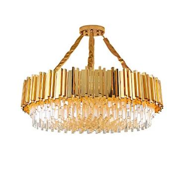 Imagem de Lustre de cristal dourado moderno, luminária de teto embutida para quarto, sala de estar, sala de jantar, escritório, luminária de luxo galvanizada em ouro 95 * 35 cm