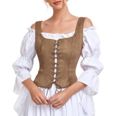 Imagem de Costume Century Star Renaissance Corset Pirate Vest Brown XL