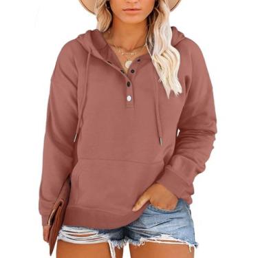 Imagem de Blusas com capuz Eytino femininas plus size com gola de botão rosa 2X