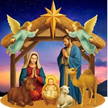 Imagem de Mindsoft Pano de fundo grande para fotos de presépio de Natal de 1,5 m, adereços para fotos de presépio de tecido, decoração de festa de Natal para decoração de festa de Natal, chão, quintal, exterior