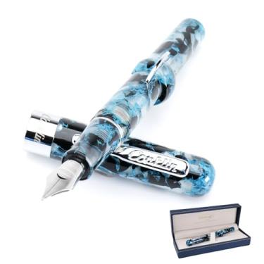 Imagem de Conklin Caneta-tinteiro Mark Twain Blue Array, acabamento cromado, com ponta fina - caneta requintada de luxo para homens e mulheres – perfeita para escritório, negócios, escola, presentes, diário,