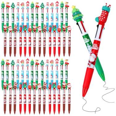 Imagem de Zealor 72 canetas esferográficas de Natal 4 em 1 multicoloridas de 0,5 mm, caneta esferográfica retrátil de Papai Noel, boneco de neve, rena, lápis de escrita para alunos de Natal, escola, escritório