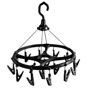 Imagem de Varal Multiuso Redondo Portátil Suspenso 16 Pregadores Ideal Para Roupas Intímas Cueca Meia Calcinha Sutiã Lavanderia Prática - Preto