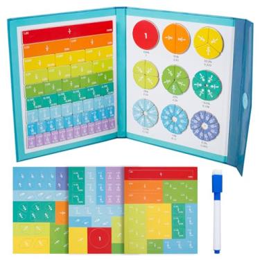 Imagem de RWWPJLLWHR Conjunto de azulejos de fração magnética e círculos de fração com caneta, placa inferior dobrável, azulejos magnéticos coloridos, círculos, aprendizagem, matemática, fração, manipulativos