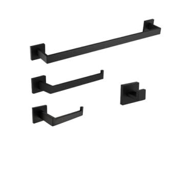Imagem de Ferragens de banheiro preto fosco para banheiro toalheiro de aço inoxidável 304 suporte de papel higiênico suporte de sabão líquido barra de toalha vaso sanitário moderno (conjunto de 2 barras 60 cm
