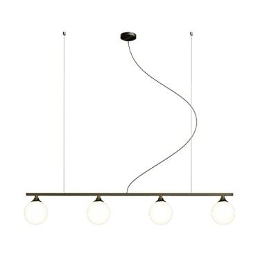 Imagem de WYUYIWH Luminária de ilha de lustre de 4 luzes acima da mesa de jantar, globos de vidro de leite com 5 luzes, iluminação pendente linear para cozinha, ilha, mesa, sala de estar, bar