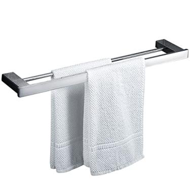 Imagem de DSeenLeap Toalheiro duplo para casa de banho, suporte para toalheiro de parede, de aço inoxidável, estilo contemporâneo, acabamento polido, 40 a 80 cm (multicolorido, 80 cm)