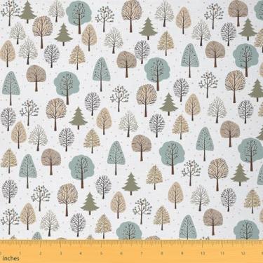 Imagem de Feelyou Tree Fabric by The Yard Woodland Tecido de estofamento para costura, artesanato, marrom, verde, impermeável, decoração interna e externa para projetos de casa, faça você mesmo, tema de
