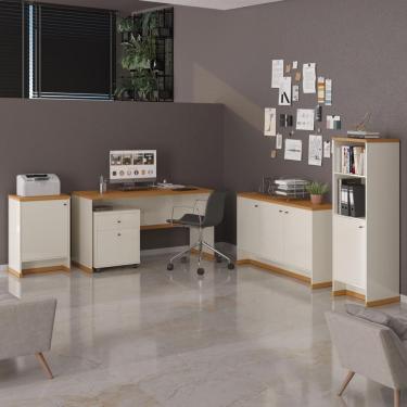 Imagem de Conjunto Escritório Office Escrivaninha Balcões Gaveteiro Ve - Off White/naturale Off White/naturale