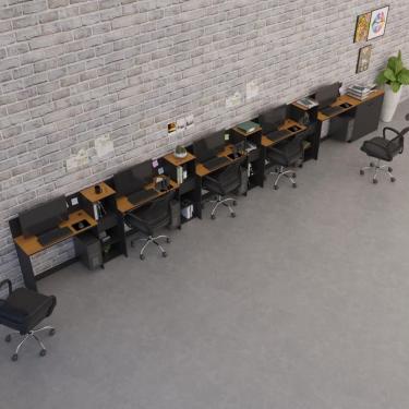 Imagem de Conjunto De Escritório Tech 4 Livreiro 1 Buffet E 5 Mesas 90 - Preto E Cedro Preto E Cedro