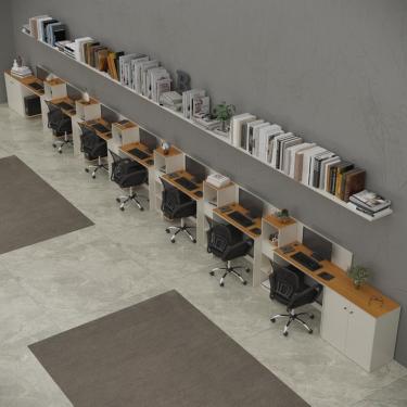 Imagem de Conjunto De Escritório Tech 6 Livreiro 2 Buffet E 7 Mesas 90 - Off White E Cedro Off White E Cedro