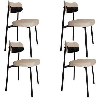 Imagem de Kit 04 Cadeiras Estofada Para Sala de Jantar Astrid Preto C01 Linho Areia Courino Preto - Lyam Decor