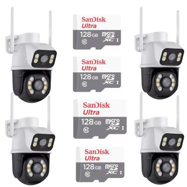 Imagem de Kit 4 Câmera Importada Wi-fi Smart  Lente Dupla Externa Cartão de Memória 128gb