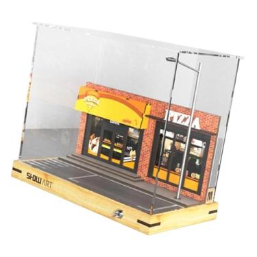 Imagem de oshhni Diorama de pizzaria em escala 1/32, caixa de exibição de modelos, organizador de cenários em miniatura, vitrine multifuncional para modelos de carros