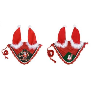Imagem de Chapéu de Natal com mosca e cavalo de Natal Papai Noel, máscara de véu de mosca, algodão feito à mão (pônei, estampado)