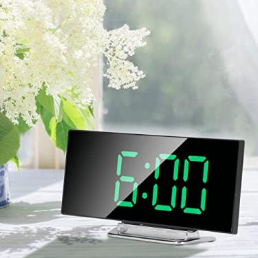 Imagem de Despertador digital para quartos, relógio de cabeceira, design curvo, relógio de mesa compacto, despertador digital curvo eletrônico com função luminosa LED para decoração de quarto