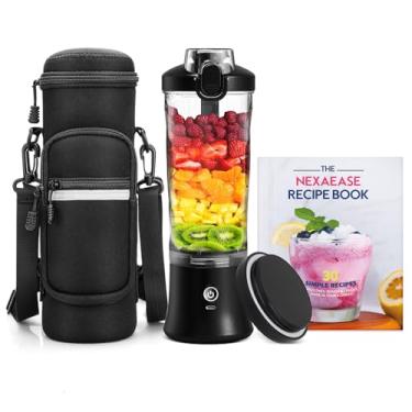 Imagem de Liquidificador portátil com estojo de transporte isolado e livro de receitas para shakes e smoothies, 590 ml, coqueteleira elétrica de proteína, mini copo pequeno com USB-C recarregável, tampa de