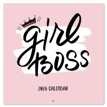 Imagem de Calendário de parede Girl Boss 2026 | novembro de 2025 a dezembro de 2026 | 30,48 cm x 30,48 cm | Agenda mensal com adesivos | Grade grande | feriados marcados